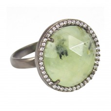Prehnite round sterling silver pave setting cz ring